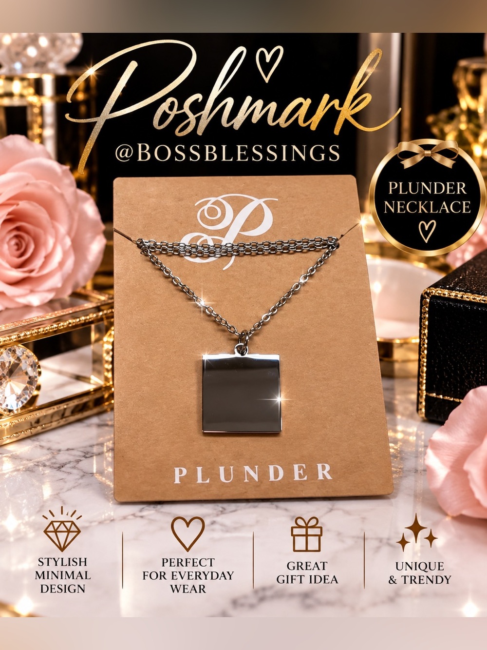 ✨ Plunder Silver Square Pendant Necklace | Modern Minimalist Statement Jewelry